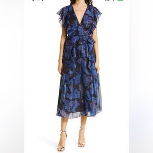 Ted Baker London Vertey Printed Ruffled Midi Dress‎ 1/4 Party Holiday Occasion